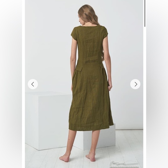 Baltic Linen Jura Olive Green Pure Linen Dress Size 36 Small - Picture 6 of 16
